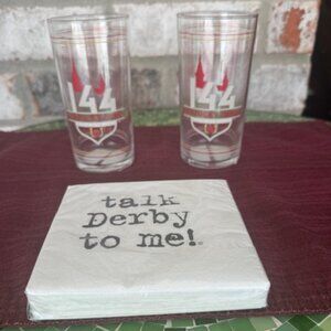 Official Kentucky Derby 144 12 oz Mint Julep Glasses & Talk Derby to me Napkins